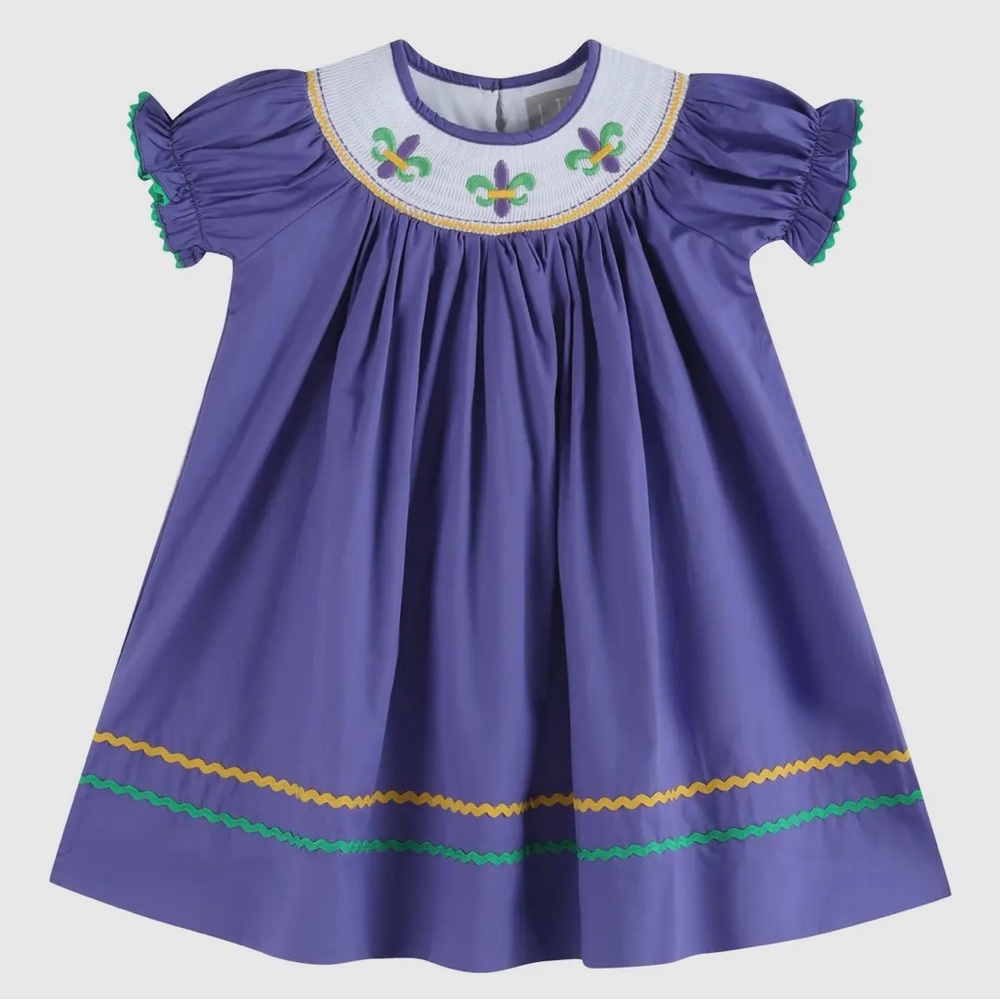 NWT smocked Mardi Gras dress